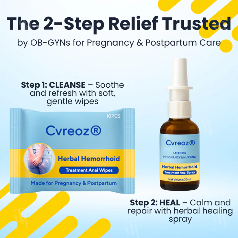 Combined Therapy: Cvreoz® Herbal Hemorrhoid Treatment Anal Spray + Wipes - Made for Pregnancy & Postpartum