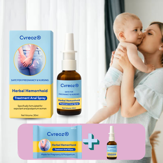 Combined Therapy: Cvreoz® Herbal Hemorrhoid Treatment Anal Spray + Wipes - Made for Pregnancy & Postpartum