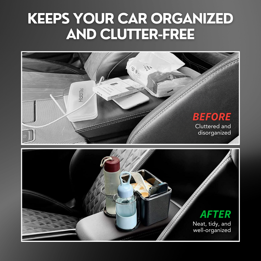 Armrest Storage Box with 2 Cup Holders