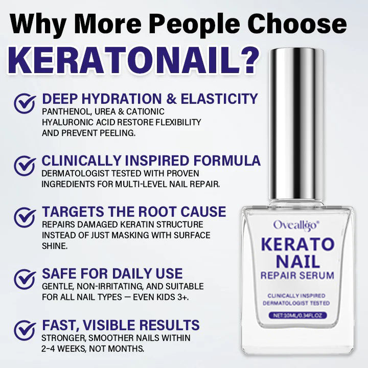 Oveallgo®  KeratoNail Repair Serum ( Rebuild Stronger, Healthier Nails from the Root - Clinically inspired serum that restores brittle, peeling, and splitting nails with cutting-edge keratin-repair technology )