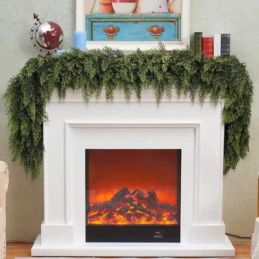 ❄️🎄Oveallgo®  Artificial Cedar Garland🇺🇸Green Pine Garland for Table, Mantel, Wall – Perfect for Indoor & Outdoor Christmas Decorations