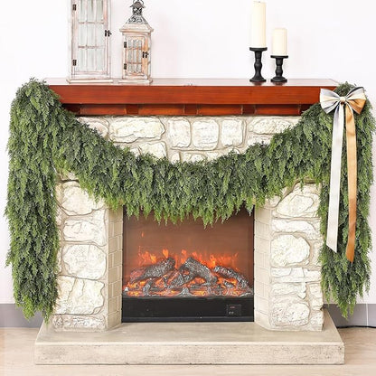 ❄️🎄Oveallgo®  Artificial Cedar Garland🇺🇸Green Pine Garland for Table, Mantel, Wall – Perfect for Indoor & Outdoor Christmas Decorations