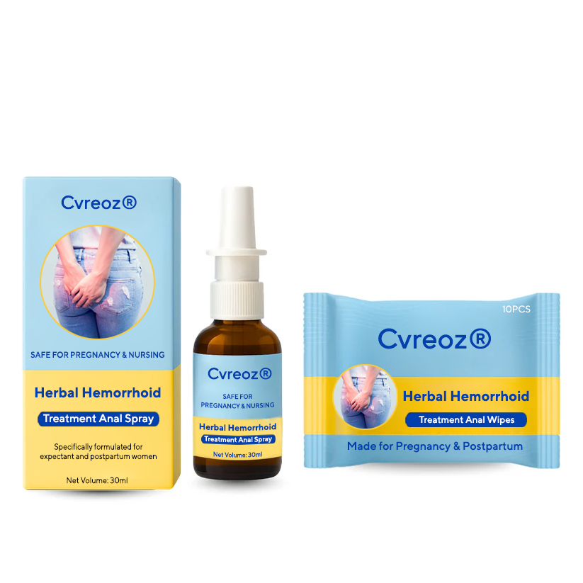 Combined Therapy: Cvreoz® Herbal Hemorrhoid Treatment Anal Spray + Wipes - Made for Pregnancy & Postpartum