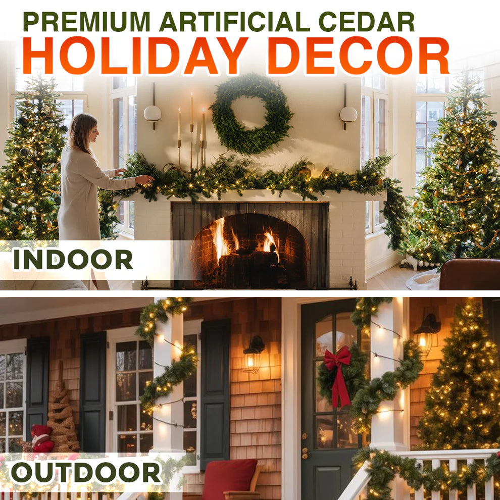 ❄️🎄Oveallgo®  Artificial Cedar Garland🇺🇸Green Pine Garland for Table, Mantel, Wall – Perfect for Indoor & Outdoor Christmas Decorations