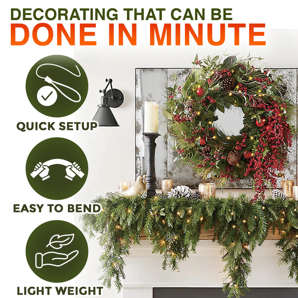❄️🎄Oveallgo®  Artificial Cedar Garland🇺🇸Green Pine Garland for Table, Mantel, Wall – Perfect for Indoor & Outdoor Christmas Decorations